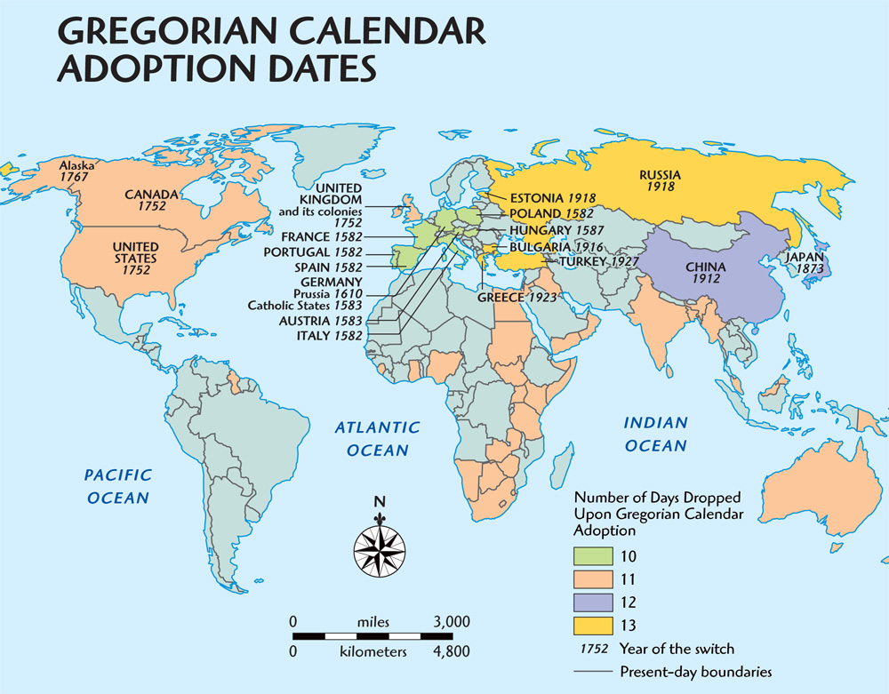 ¿Cuándo comenzó el calendario gregoriano en cada país?