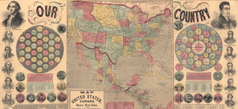 Un mapa histórico de los Estados Unidos.